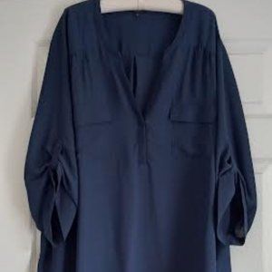 Torrid Harper Georgette 3/4 sleeve Pullover Blouse - Navy - 5X
